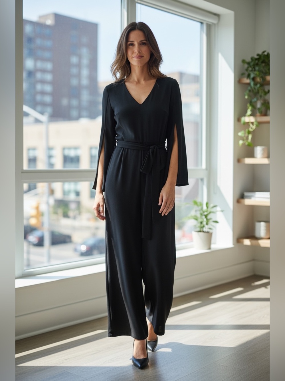Slit Sleeve Tie Sash Jumpsuit